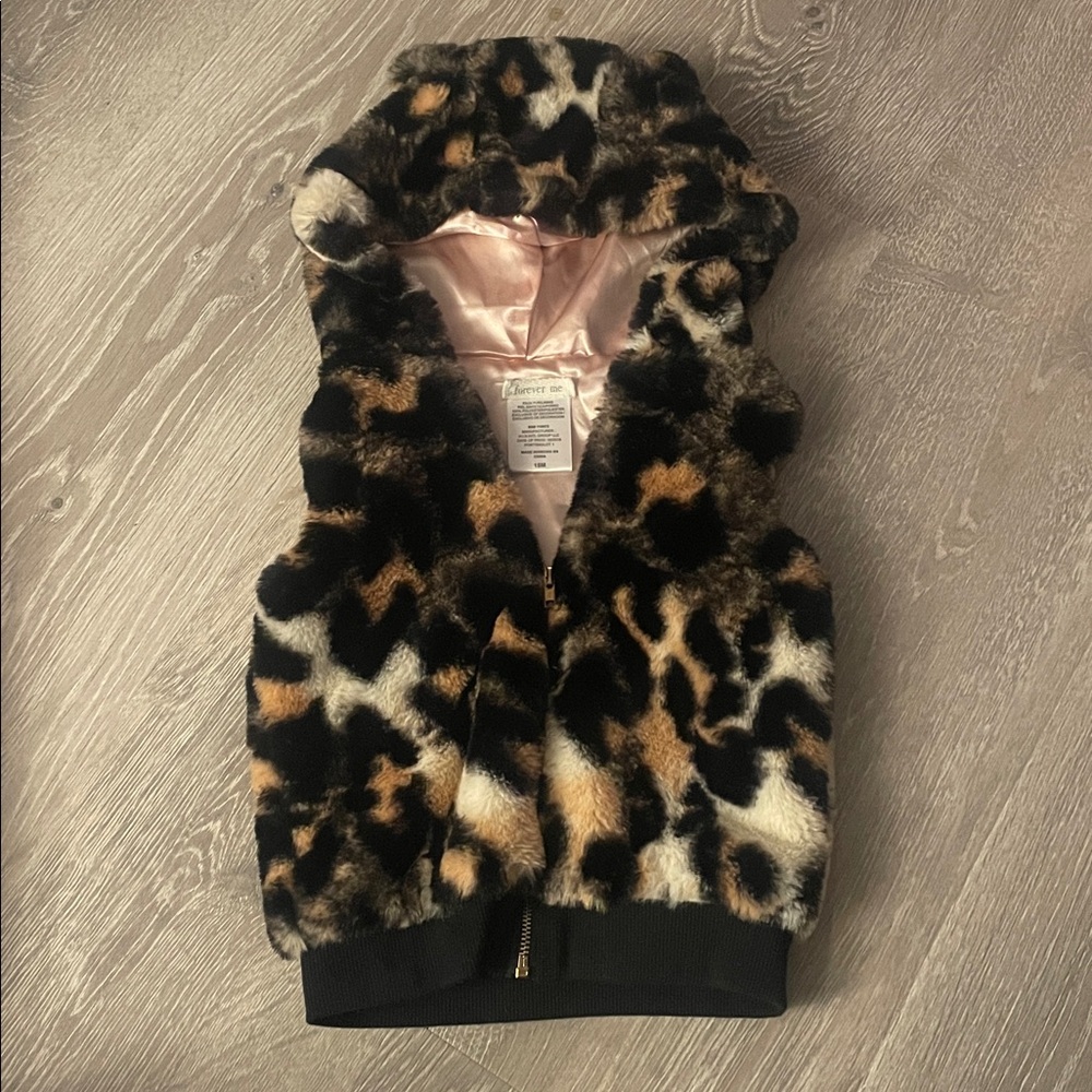 Leopard Print Faux Fur Vest with Hood